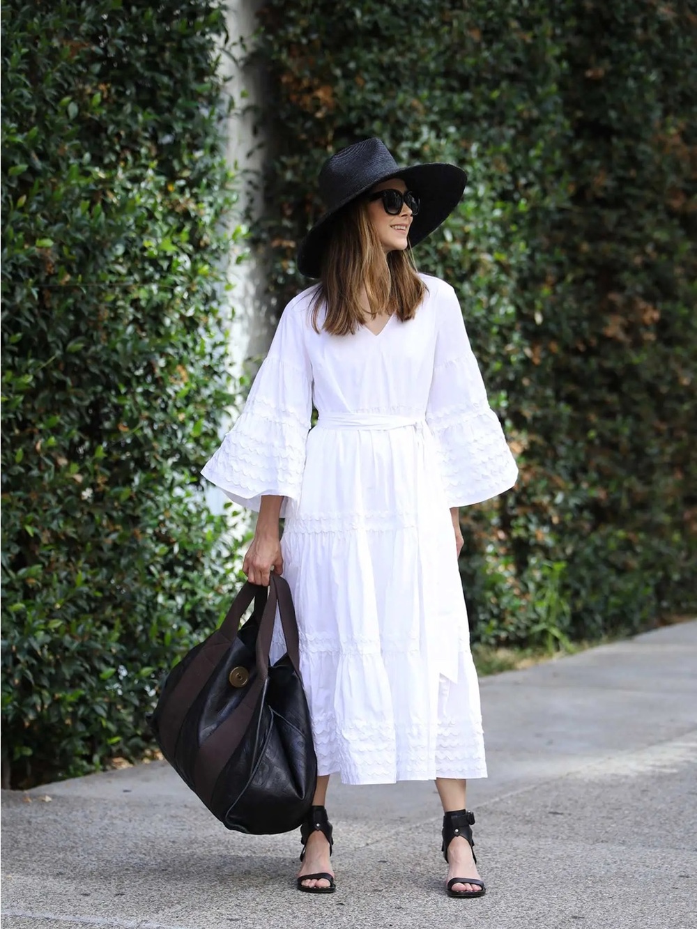 Lisa Marie Fernandez White V-Neck Tiered Maxi Dress